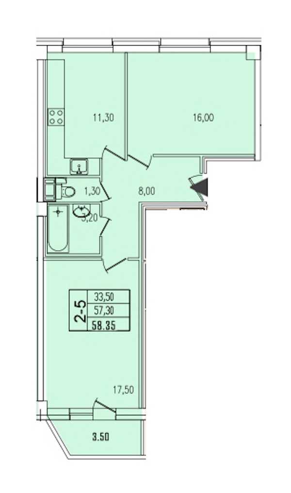 Двухкомнатная квартира в : площадь 58.35 м2 , этаж: 4 – купить в Санкт-Петербурге